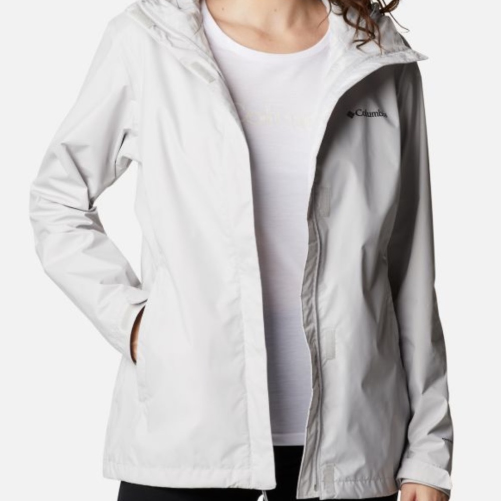 Columbia Cream All Weather Hooded Arcadia Ii Rain Jacket Medium